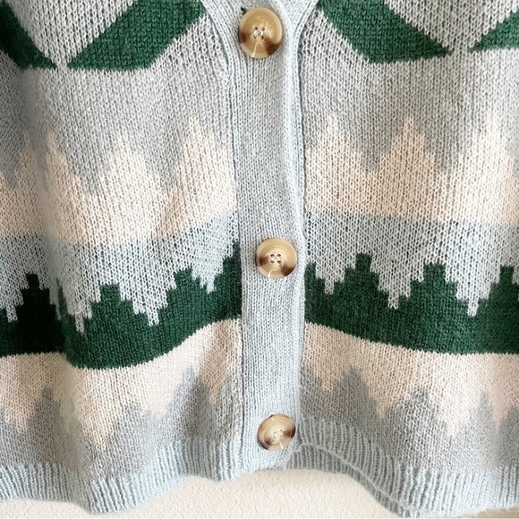 New C&C CALIFORNIA Aztec Print Oversized Cropped Cardigan V Neck Blue Sweater S - Picture 4 of 13